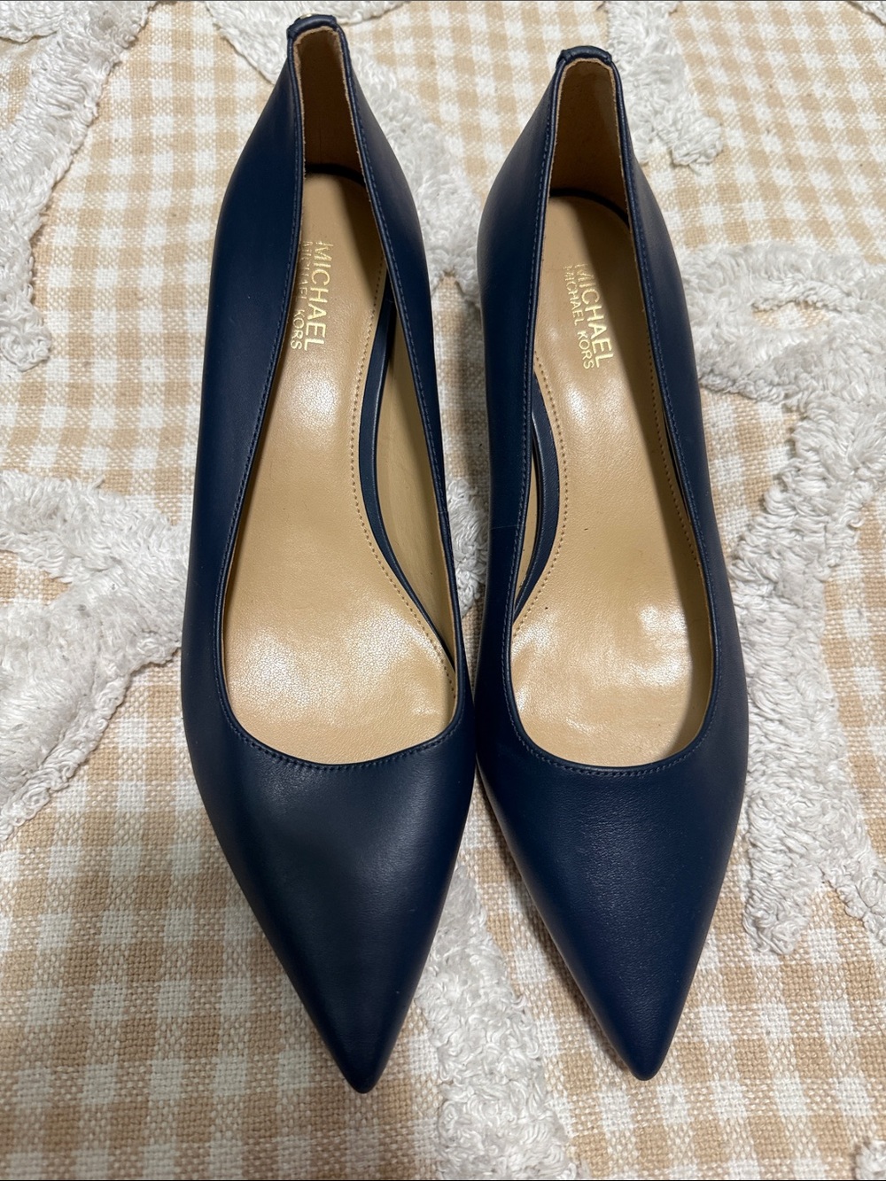 MICHAEL Michael Kors Navy Pointed-Toe Leather Pumps